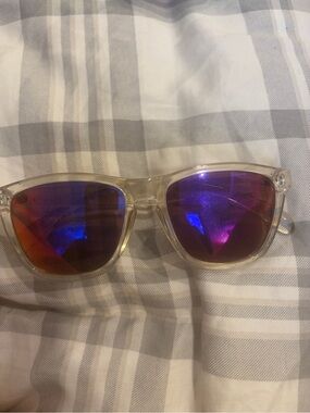 Clear Frame Sunglasses with Purple Mirrored Lenses